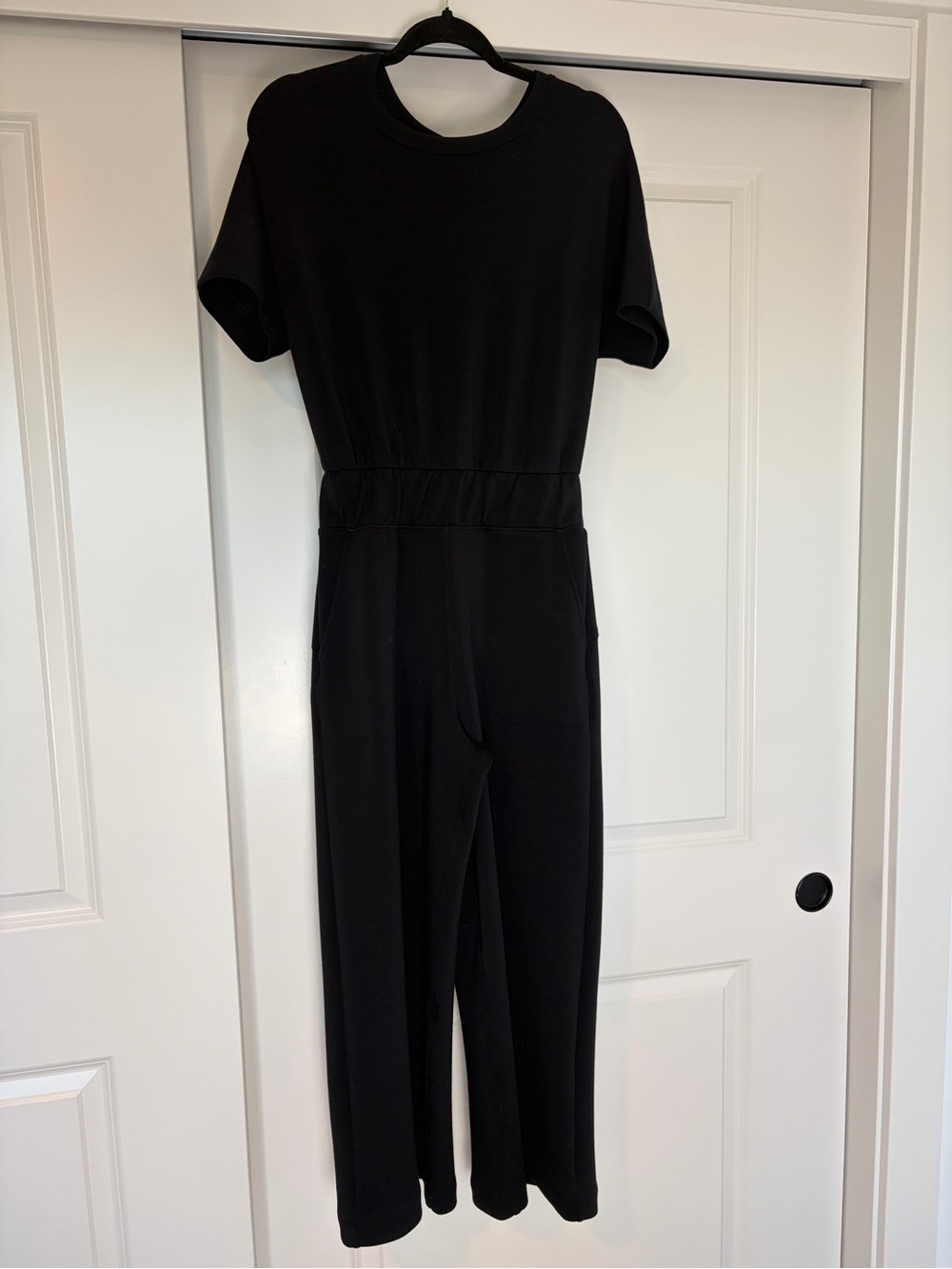 SPANX Black Short-Sleeve Elastic-Waist Jumpsuit